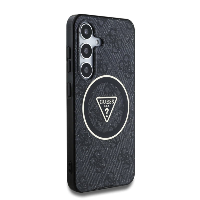 Guess IML 4G Glitter and Triangle Logo MagSafe Zadný Kryt pre Samsung Galaxy S25 Black