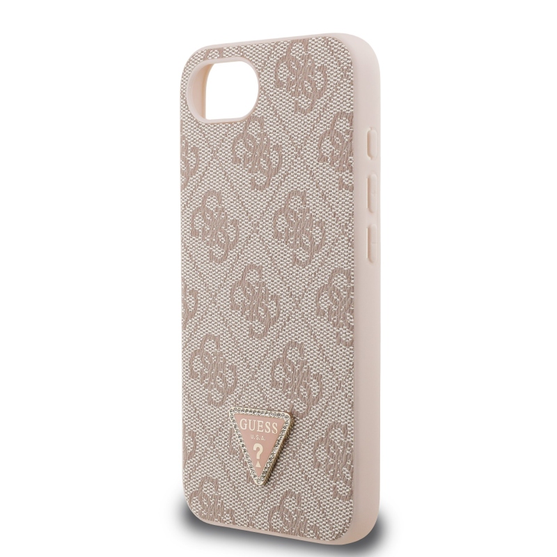 Guess PU 4G Strass Triangle Metal Logo Zadný Kryt pre iPhone 16e Pink