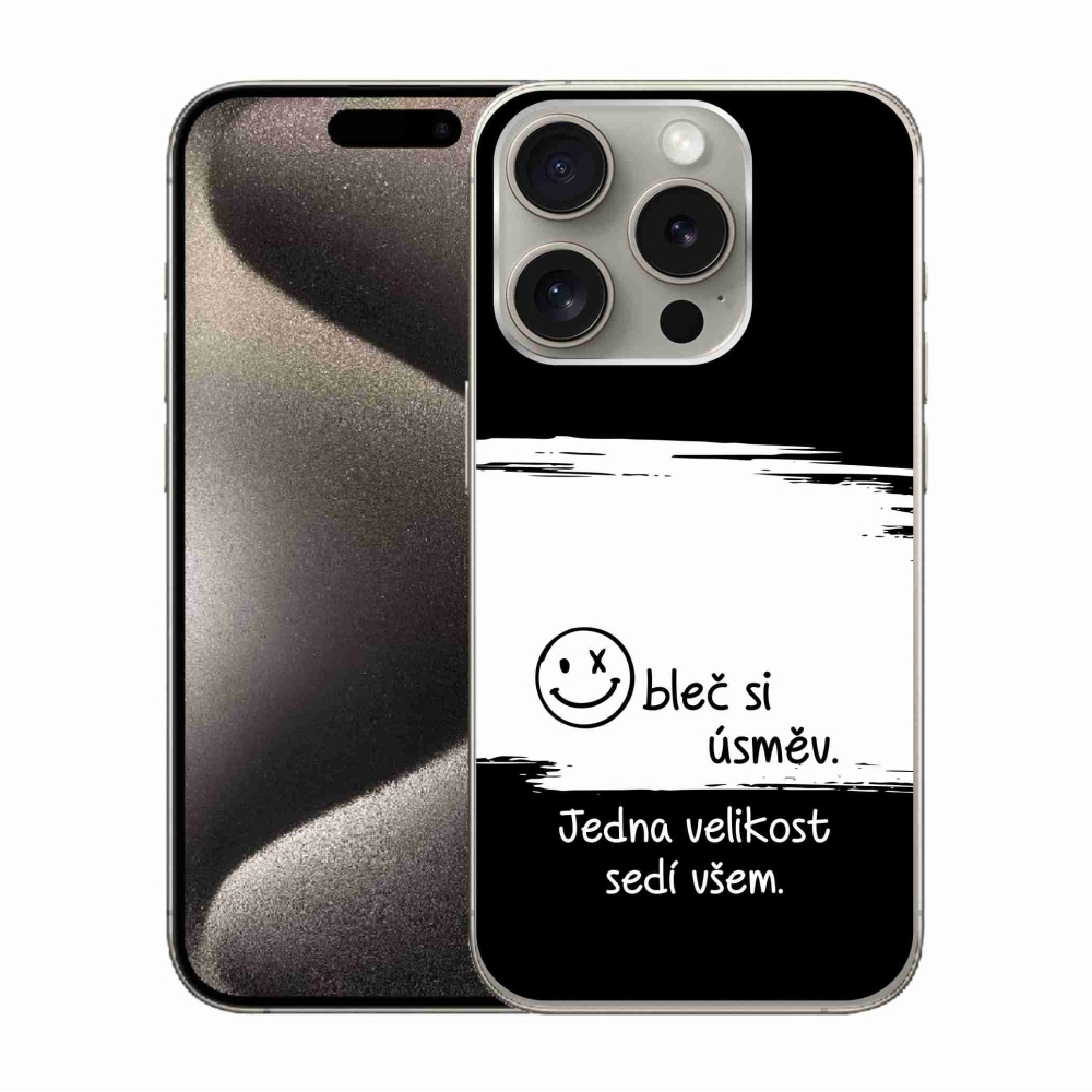 Gélový kryt mmCase na iPhone 15 Pro - vtipný text 8 bieločierne pozadie