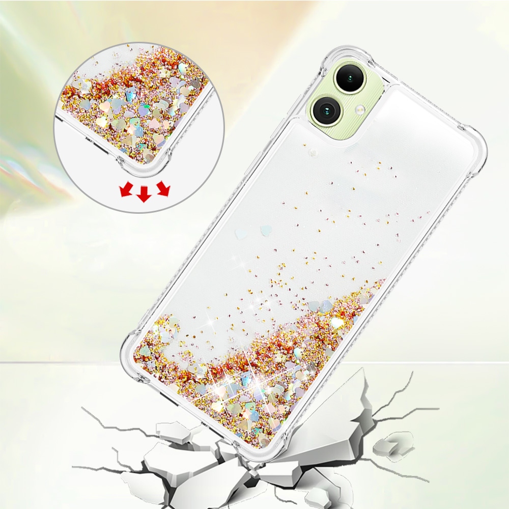 Glitter presýpacie gélový obal na Samsung Galaxy A07 4G - zlatý/srdiečka