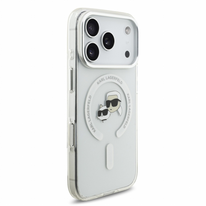 Karl Lagerfeld IML K&CH Heads kovový rám MagSafe zadný kryt pre iPhone 18 Pro, biely