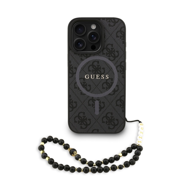 Guess PU Leather 4G Colored Ring Strap MagSafe Zadný Kryt pre iPhone 16 Pro Black