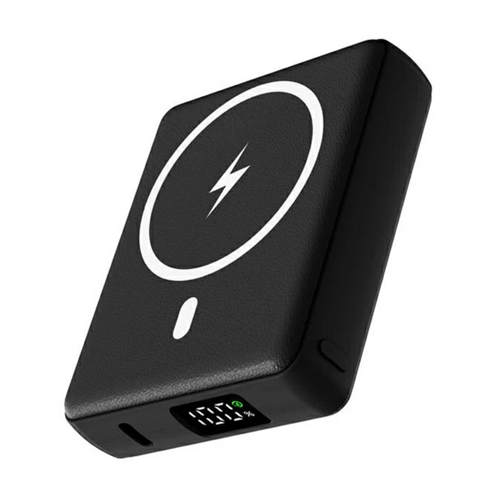 E42A Magnetická powerbanka 10000 mAh s bezdrôtovým nabíjaním - čierna