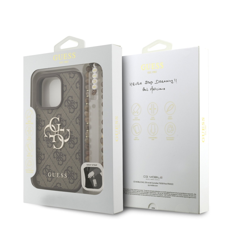 Guess PU 4G Metal Logo Strap Zadný Kryt pre iPhone 16 Pro Brown