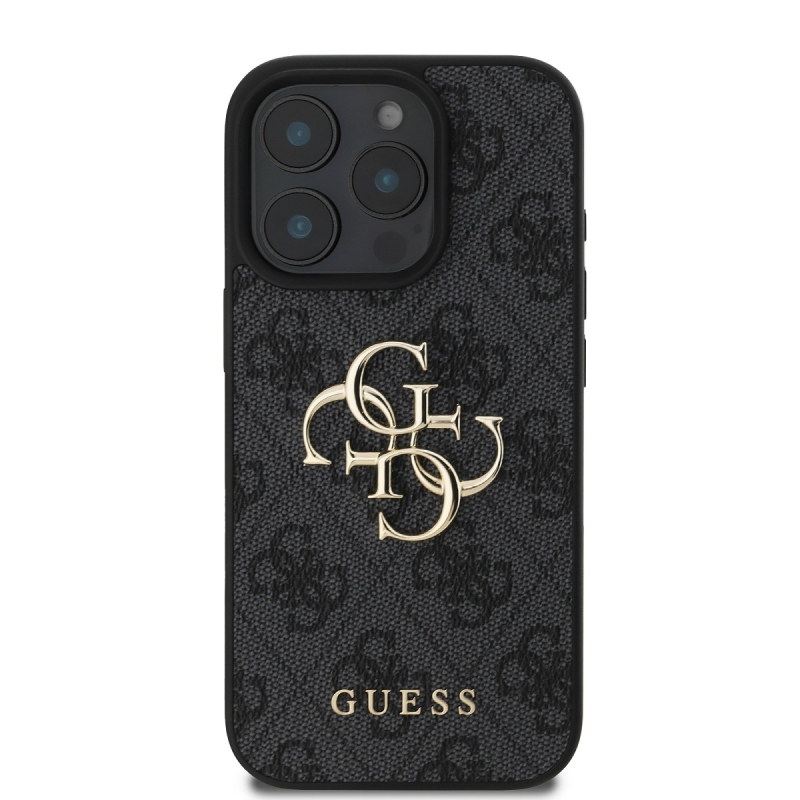 Guess PU 4G Metal Logo Zadný Kryt pre iPhone 16 Pro Max Grey
