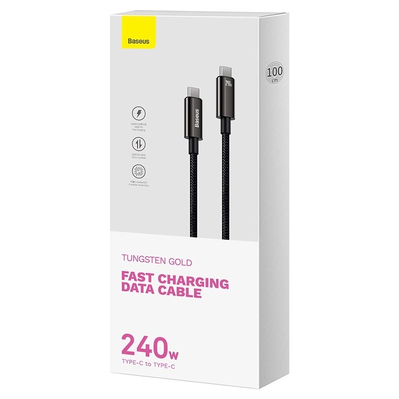 Baseus CAWJ040101 Tungsten Gold Fast Charging Dátový Kábel USB-C - USB-C 240W 2m Black