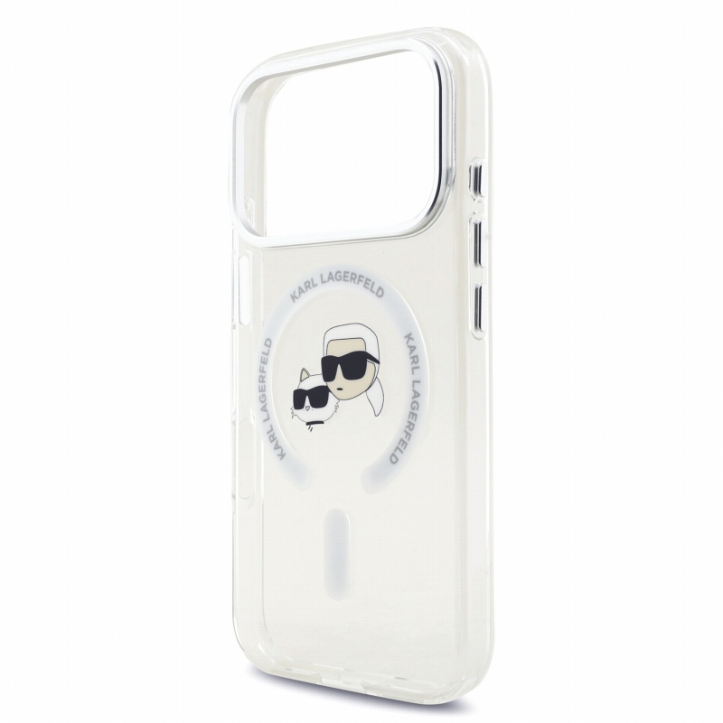 Karl Lagerfeld IML K&CH Heads kovový rám MagSafe zadný kryt pre iPhone 18 Pro, biely
