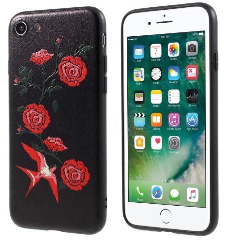 Bloom gélový obal na iPhone 8 a iPhone 7 - ruže a vták