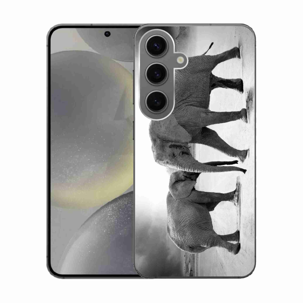 Gélový kryt mmCase na Samsung Galaxy S24 - čiernobieli slony