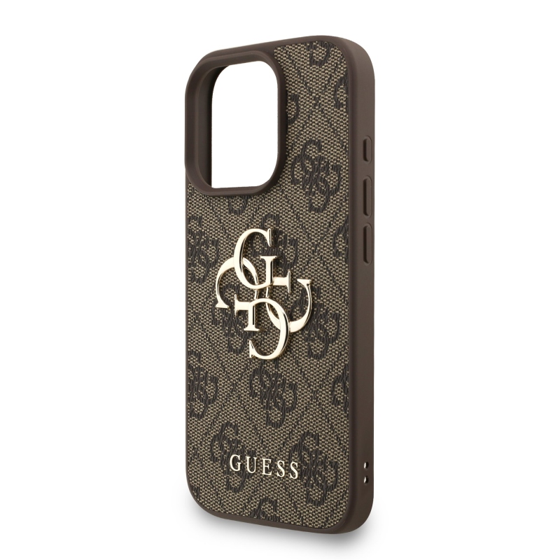 Guess PU 4G Metal Logo Strap Zadný Kryt pre iPhone 16 Pro Brown