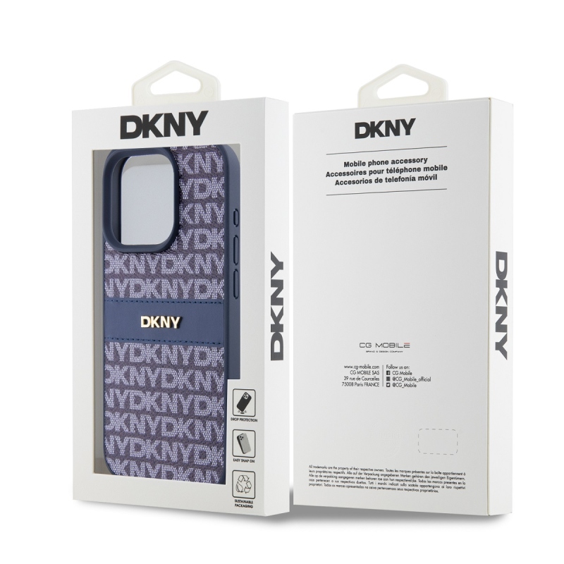 DKNY PU Leather Repeat Pattern Tonal Stripe Zadný Kryt pre iPhone 15 Pro Max Blue