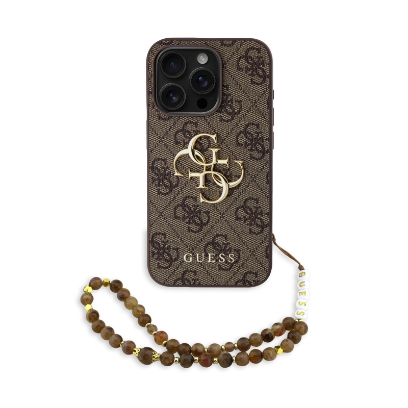 Guess PU 4G Metal Logo Strap Zadný Kryt pre iPhone 15 Pro Max Brown