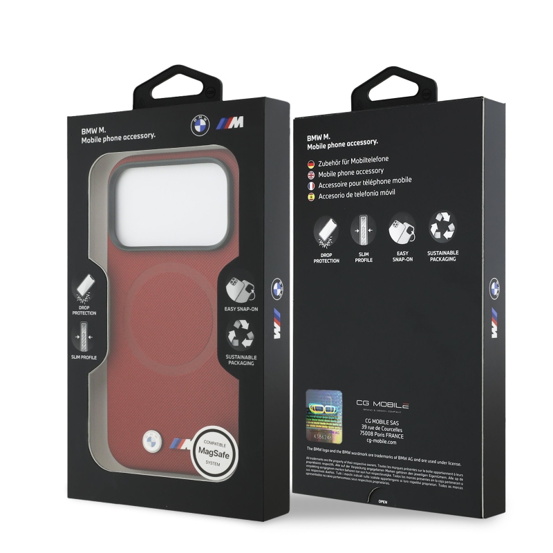BMW M FW Metal Logo – zadný kryt pre iPhone 17 Pro, červený