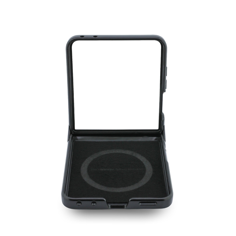 BMW M PU perforovaný kryt s trojfarebnými pruhmi a magnetickým uchytením na zadnú stranu pre Samsung Galaxy Z Flip 8, čierny
