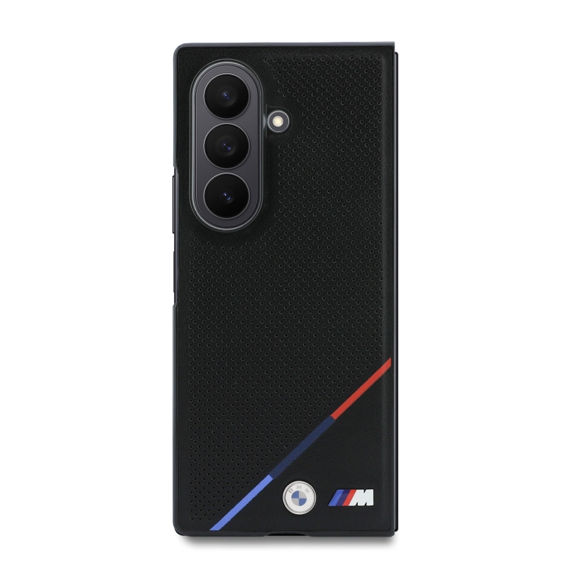 BMW M PU perforovaný kryt s trojfarebnými pruhmi a magnetickým uchytením pre Samsung Galaxy Z Fold 8, farba Ultra Black