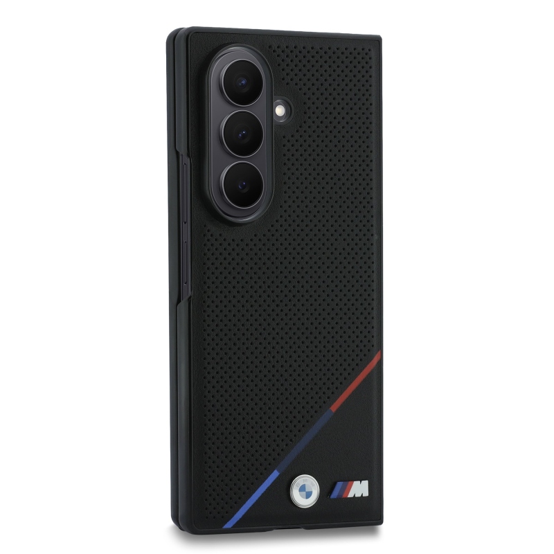 BMW M PU perforovaný kryt s trojfarebnými pruhmi a magnetickým uchytením pre Samsung Galaxy Z Fold 8, farba Ultra Black