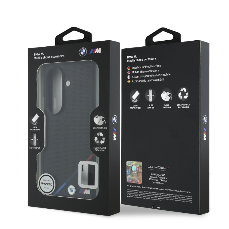 BMW M PU perforovaný kryt s trojfarebnými pruhmi a magnetickým uchytením pre Samsung Galaxy Z Fold 8, farba Ultra Black