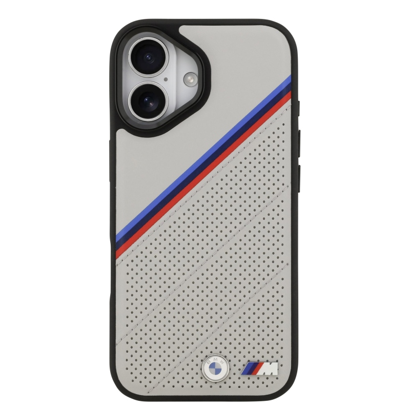 BMW M Tricolor s perforovaným vzorom, kryt MagSafe pre iPhone 17, sivý