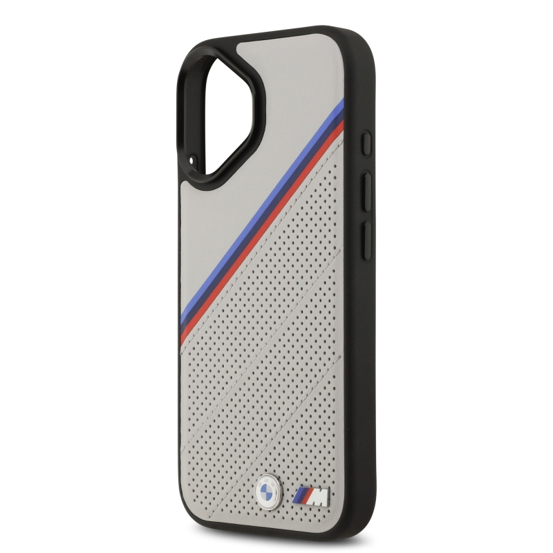 BMW M Tricolor s perforovaným vzorom, kryt MagSafe pre iPhone 17, sivý