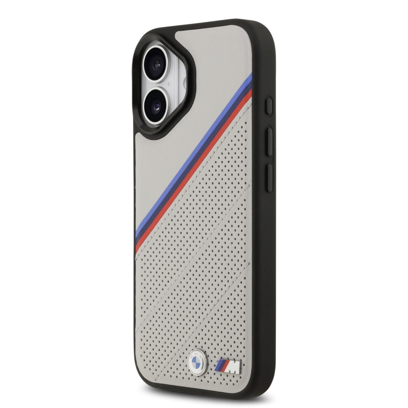 BMW M Tricolor s perforovaným vzorom, kryt MagSafe pre iPhone 17, sivý