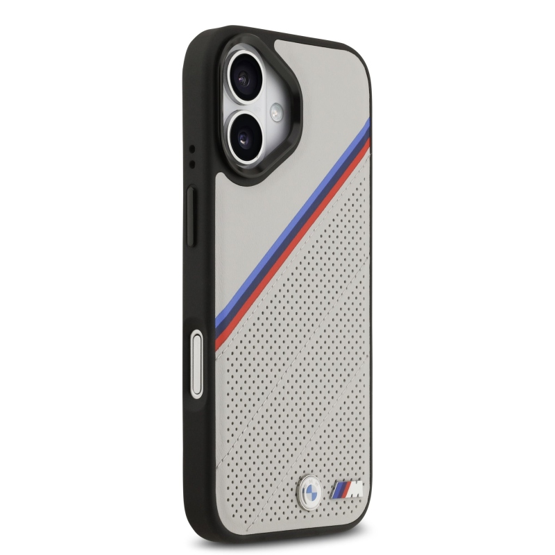 BMW M Tricolor s perforovaným vzorom, kryt MagSafe pre iPhone 17, sivý