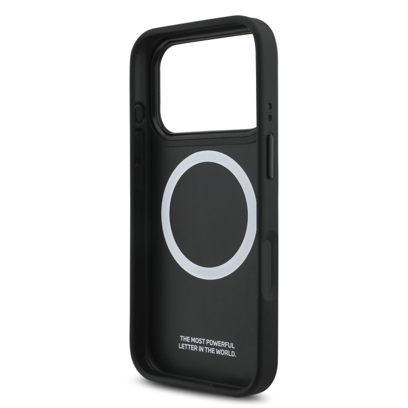 BMW M Tricolor s perforovaným vzorom, kryt MagSafe pre iPhone 17 Pro, čierny