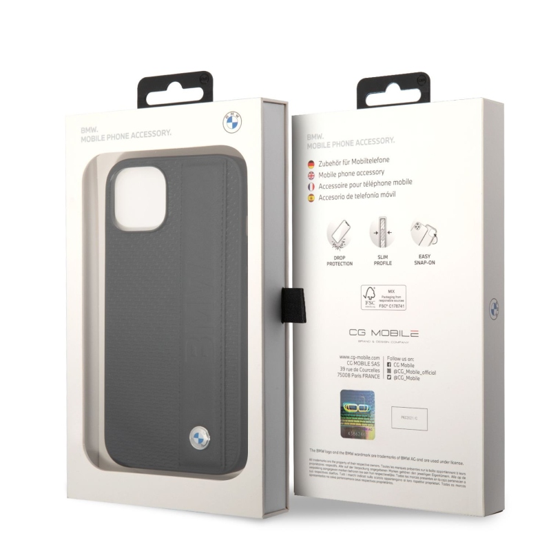 BMW Signature Leather Big Logo Zadný Kryt pre iPhone 14 Plus Black