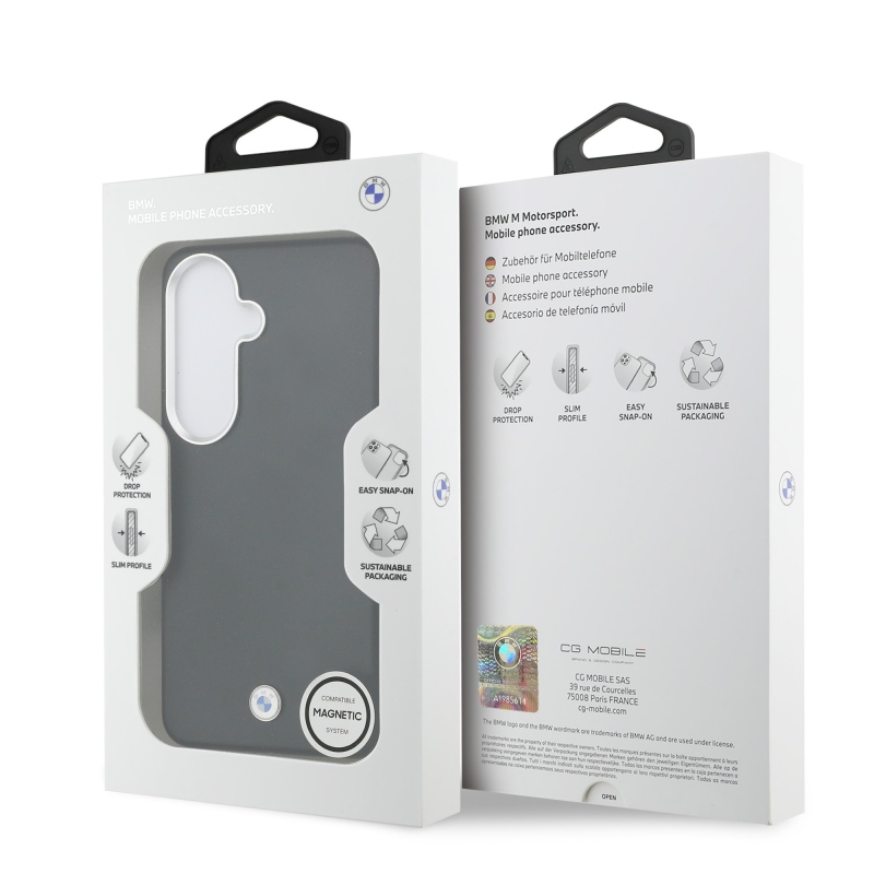 BMW Signature PU Leather Metal Logo Magnetic Back Cover pre Samsung Galaxy S26 Black