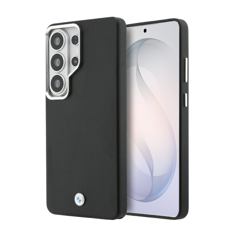 BMW Signature PU Leather Metal Logo Magnetic Back Cover pre Samsung Galaxy S26 Ultra Black