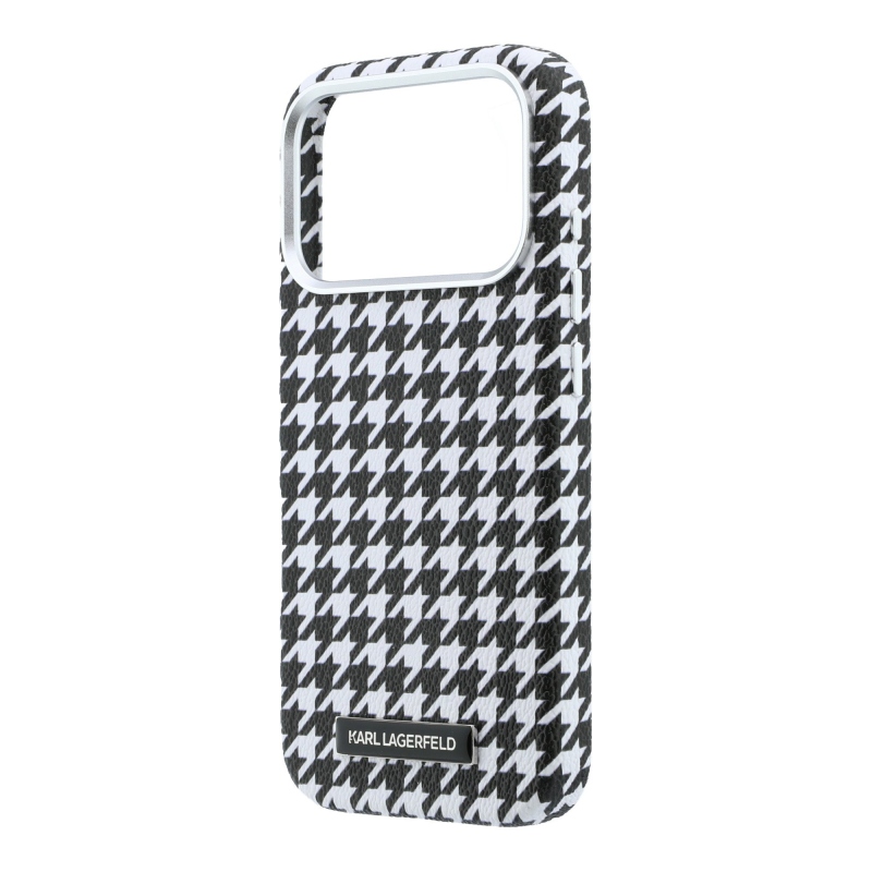 Karl Lagerfeld PU Houndstooth Resin Plate Zadný kryt MagSafe pre iPhone 17 Pro Black