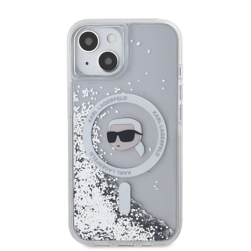 Karl Lagerfeld Liquid Glitter Karl Head Magsafe Zadný Kryt pre iPhone 15 Transparent