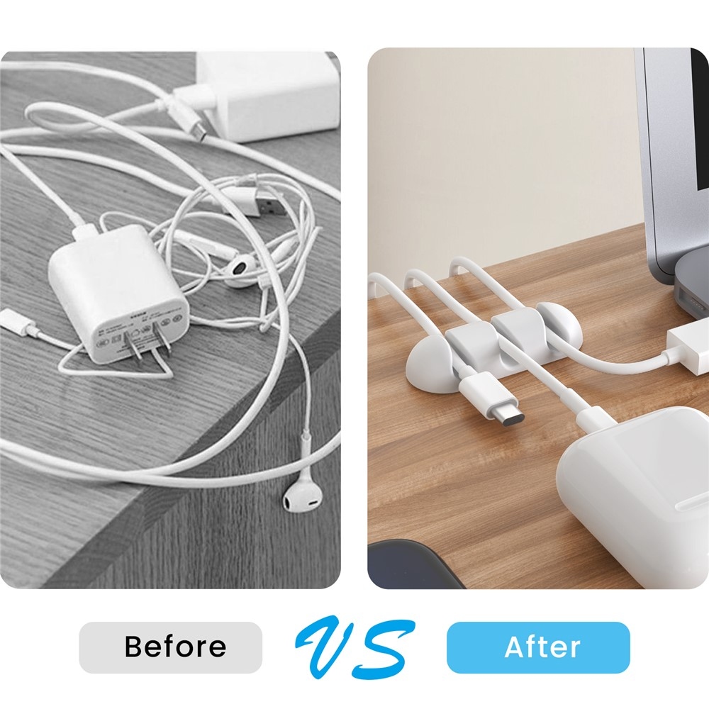 Silikónový držiak káblov s 3 drážkami a samolepiacim uchytením - biely