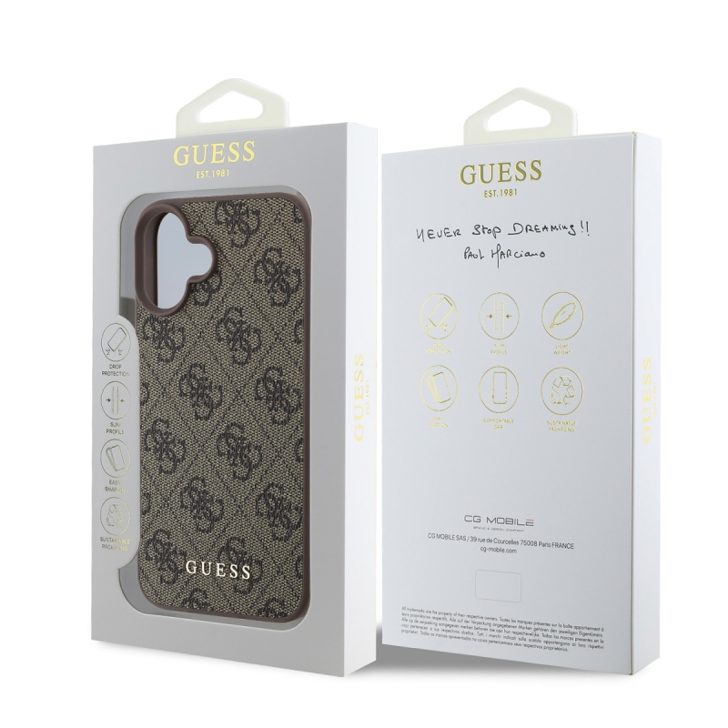 Guess 4G Charm Zadný Kryt pre iPhone 16 Tone on Tone Brown