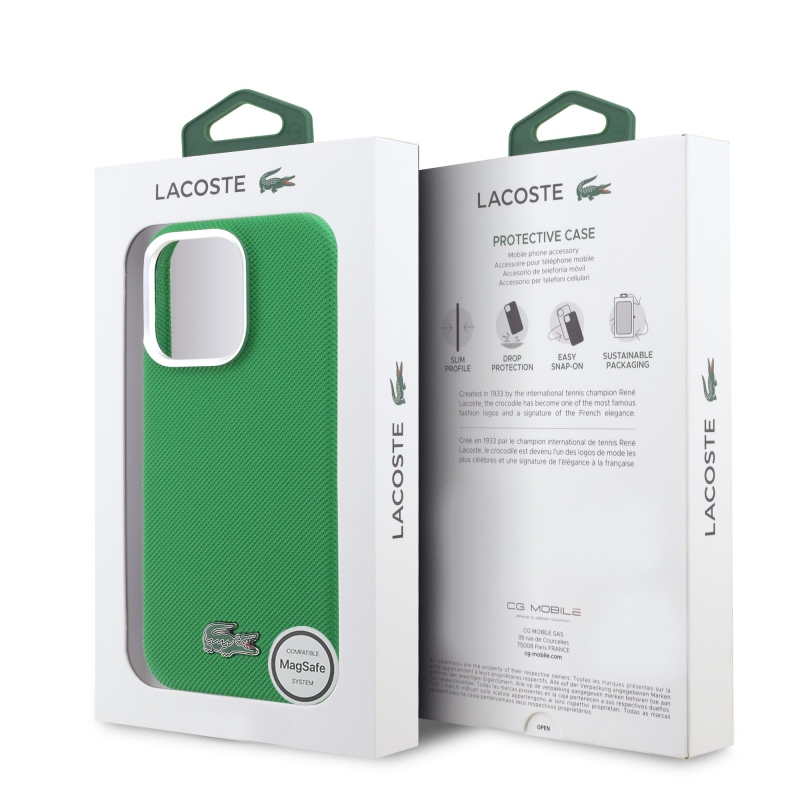 Lacoste PVC Iconic Petit Pique Metal Logo MagSafe zadný kryt pre iPhone 16 Pro Estragon Green