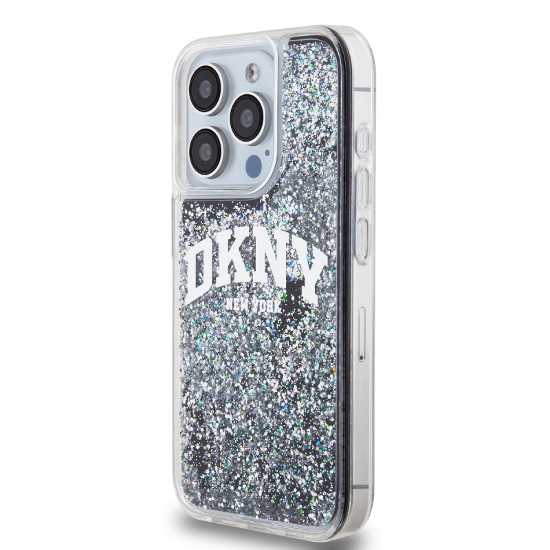 DKNY Liquid Glitter Arch Logo Zadný Kryt pre iPhone 15 Pro Black