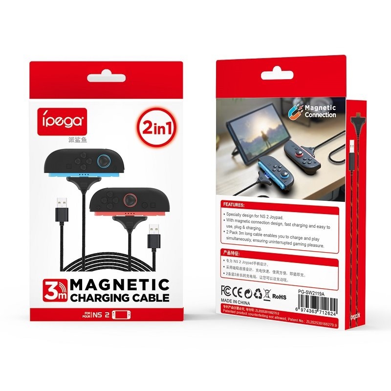 iPega SW2119A Nabíjací kábel (3m, 2ks) pre JoyCon Ovládače Nintendo Switch 2 Red/Blue