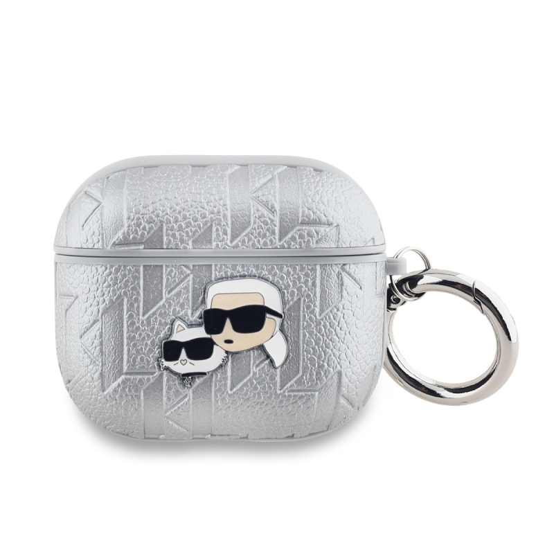 Karl Lagerfeld PU Embossed Karl and Choupette Heads Puzdro pre AirPods 3 Silver