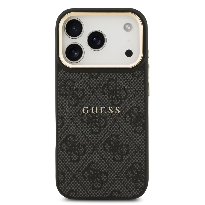 Guess PU kožený zadný kryt 4G Gold Frame MagSafe pre iPhone 17 Pro Black