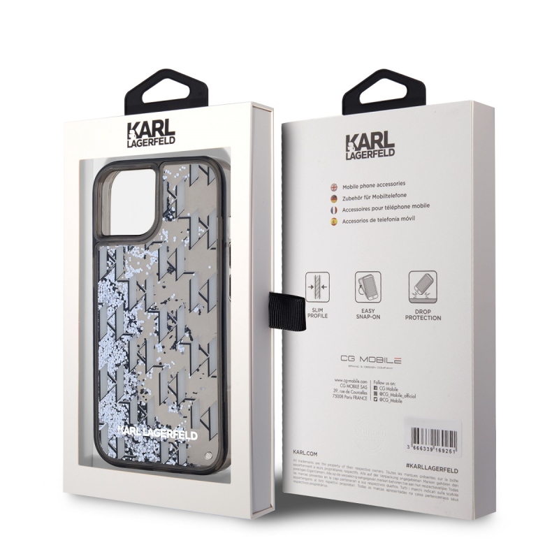 Karl Lagerfeld Liquid Glitter Monogram Gradient Zadný Kryt pre iPhone 15 Black