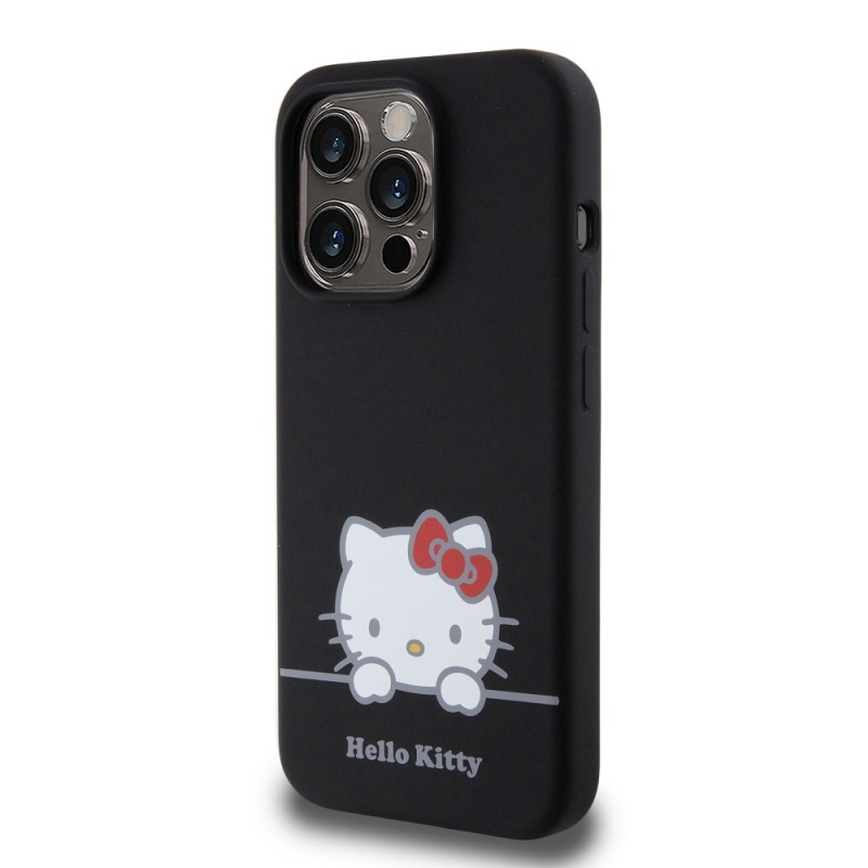 Hello Kitty Liquid Silicone Daydreaming Logo Zadný Kryt pre iPhone 15 Pro Black