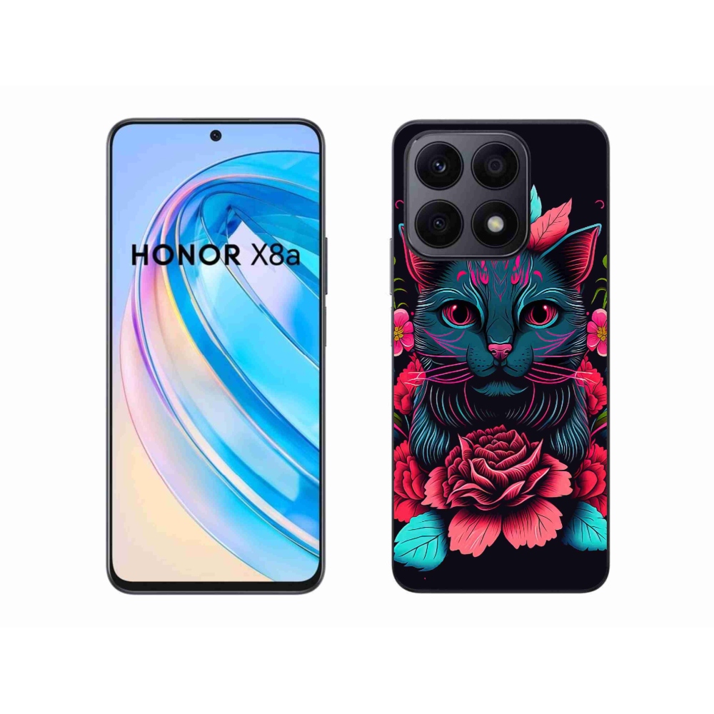 Gélový kryt mmCase na Honor X8a - kvety a mačka