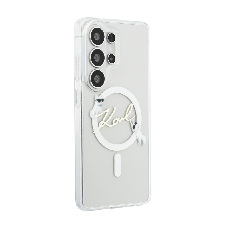 Karl Lagerfeld IML Choupette Karl Script Logo Magnetický zadný kryt pre Samsung Galaxy S26 Ultra Transparent