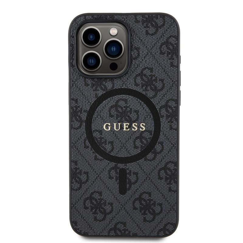 Guess PU Leather 4G Colored Ring MagSafe Zadný Kryt pre iPhone 15 Pro Max Black