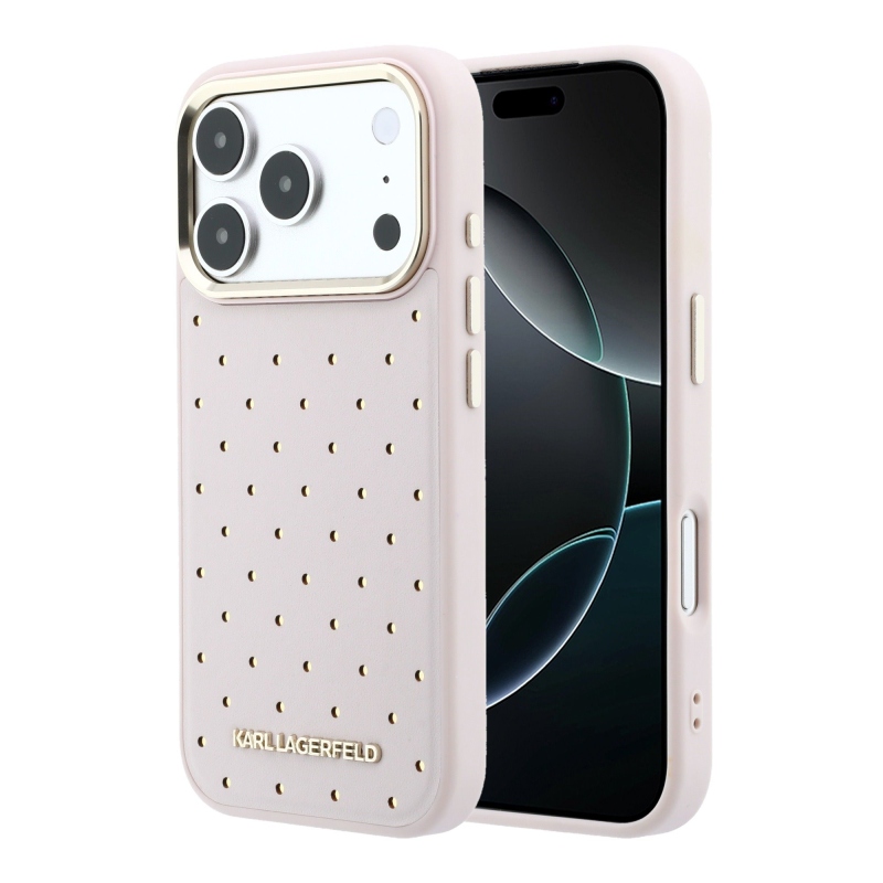 Karl Lagerfeld PU Perforated Gold Dots MagSafe zadný kryt pre iPhone 17 Pro, ružový