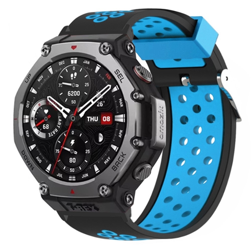 Breath silikónový remienok na Amazfit T-Rex 3 - čierny/modrý