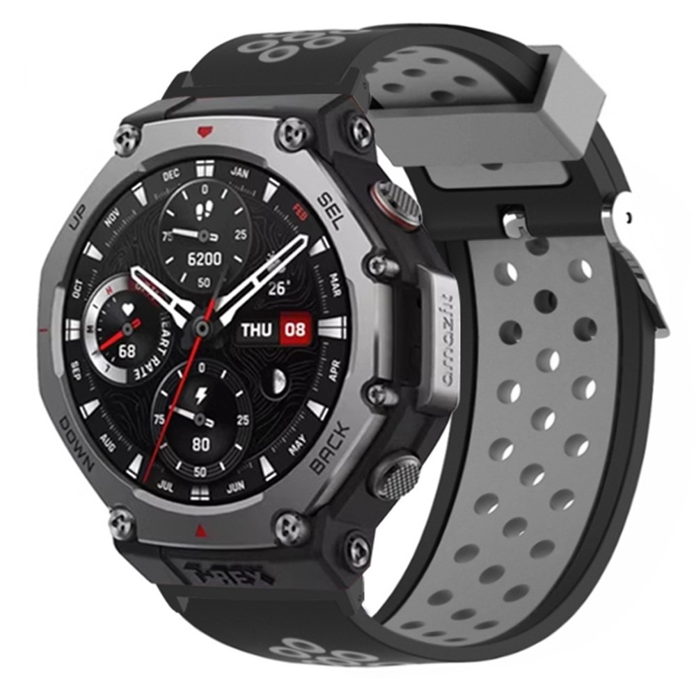 Breath silikónový remienok na Amazfit T-Rex 3 - čierny/sivý