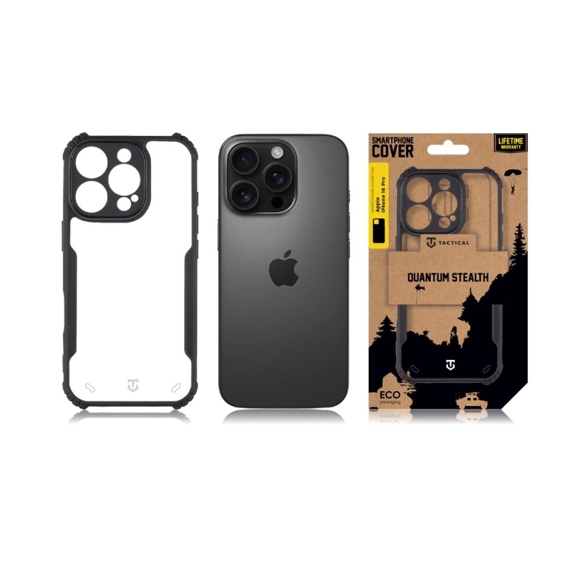 Tactical Quantum Stealth Kryt pre Apple iPhone 16 Pro Clear/Black