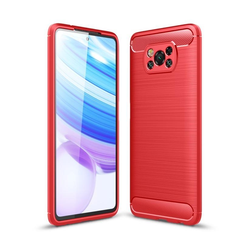 Brush odolný gélový obal pre mobil Xiaomi Poco X3/X3 Pro - červený