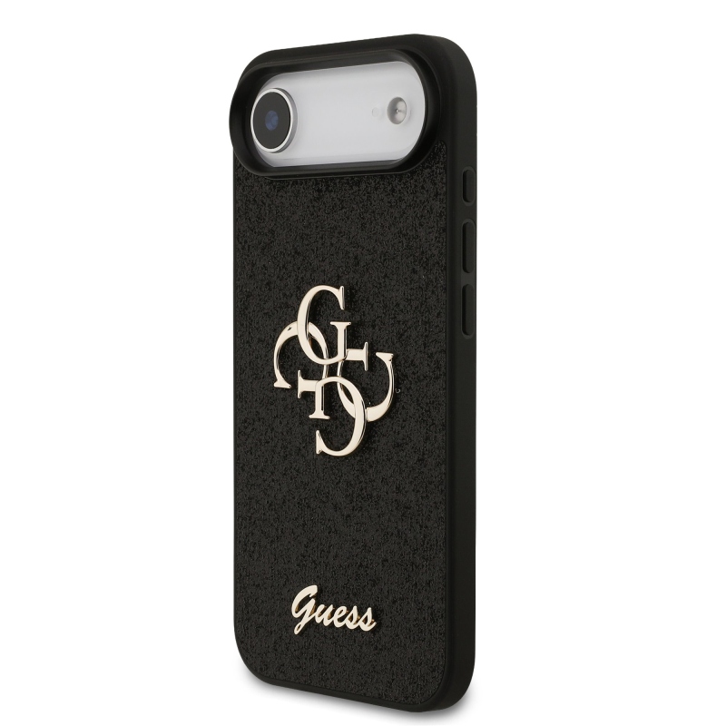 Guess PU Pevný zadný kryt s kovovým logom 4G Glitter pre iPhone Air Black