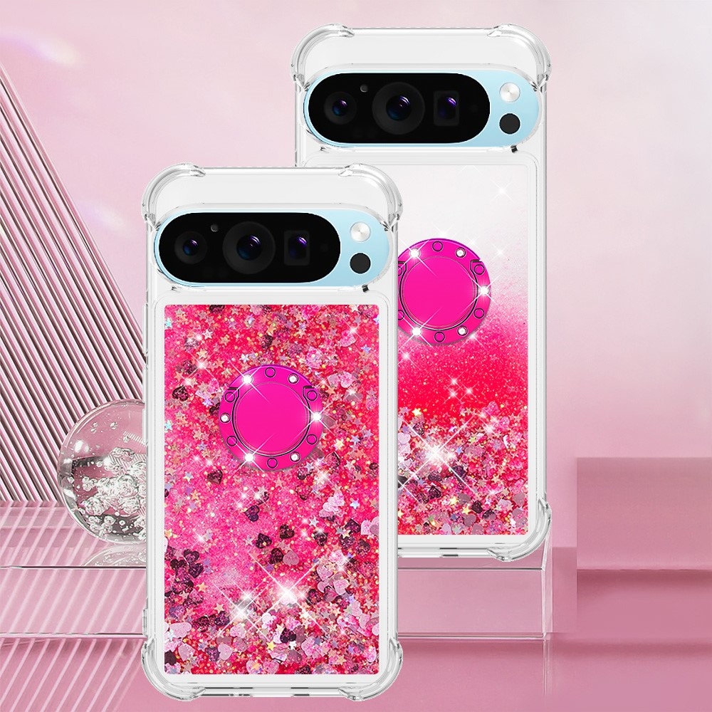 Glitt presýpací gélový obal s krúžkom na prst na Google Pixel 10 - ružový/srdiečka